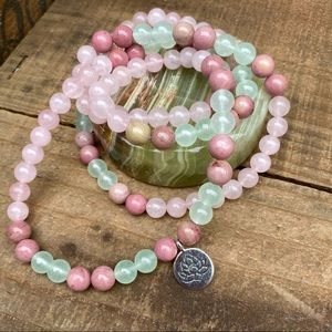 ✨GREEN AVENTURINE RHODOCHROSITE ROSE QUARTZ MALA NECKLACE/WRAP BRACELET 8mm